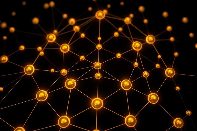 Glowing gold decentralized network of DeFi protocols