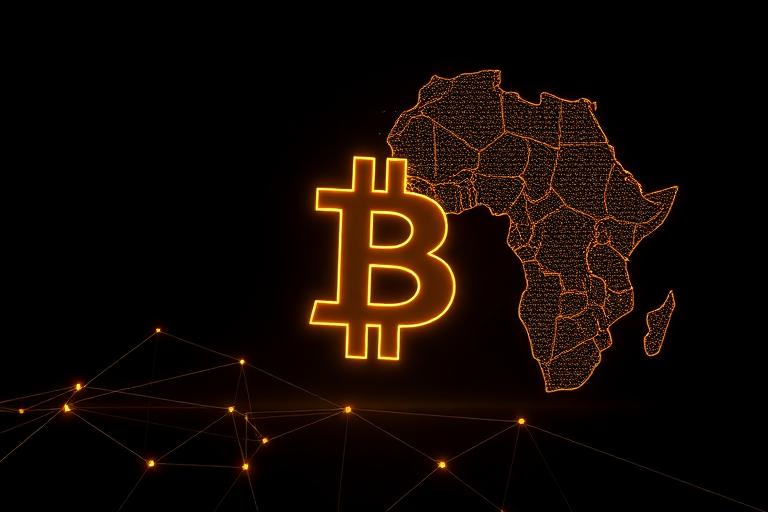 Gold Bitcoin symbol with African continent
