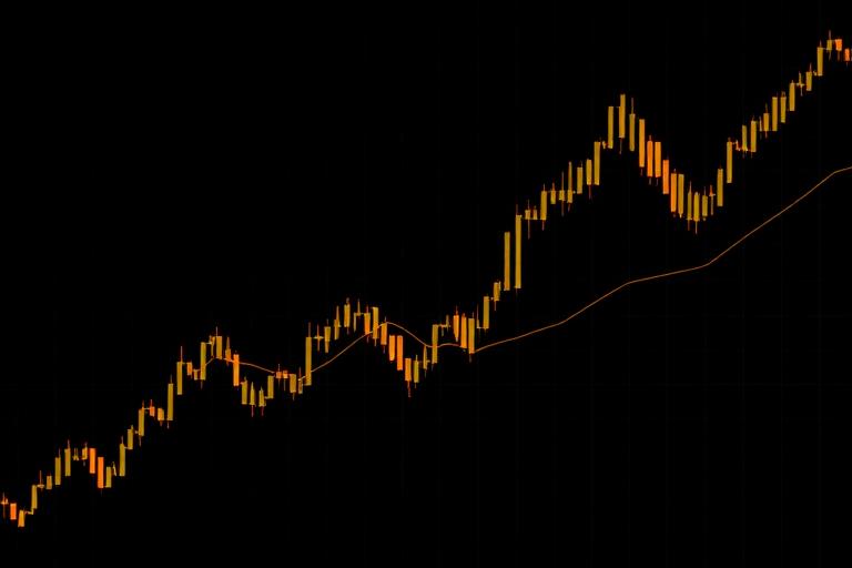 Gold candlestick trading chart on dark background