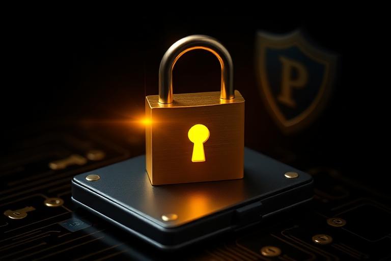 Gold padlock on a hardware wallet device